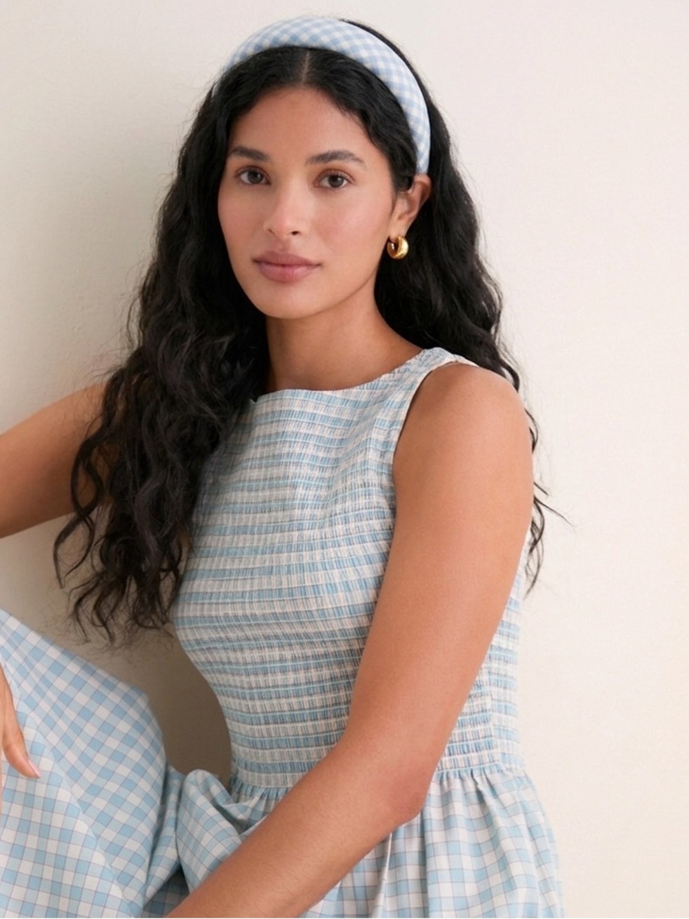 Hill House The Cleo Headband - Blue/Red Gingham 100% cotton